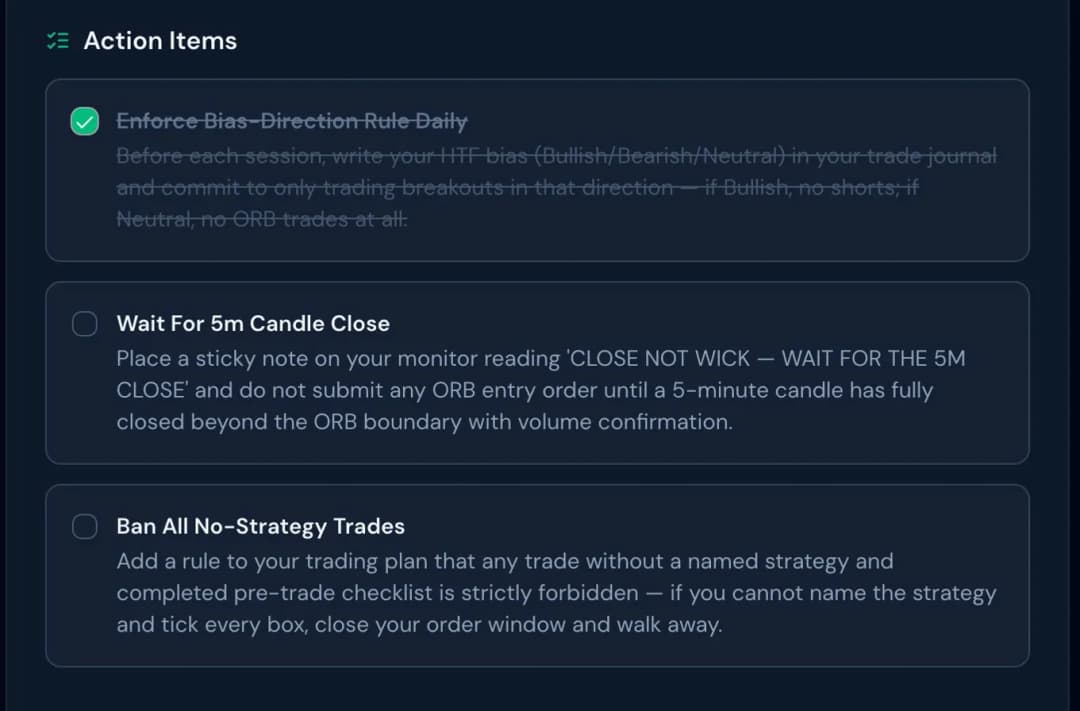 AI coaching action items checklist